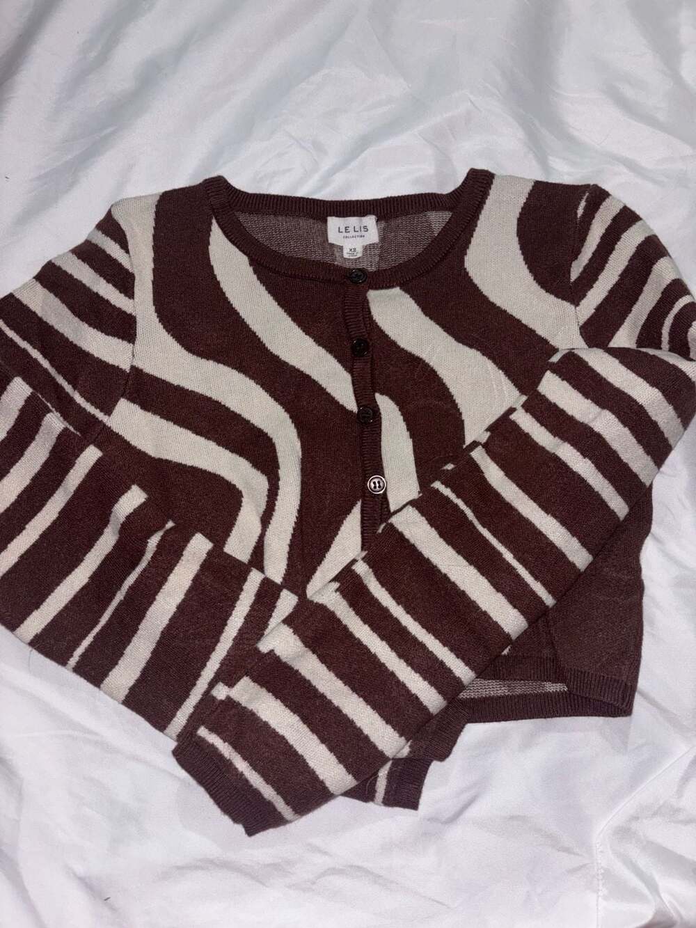 Le Lis Collection Cardigan Size XS Brown Cream Swirl Zebra Striped